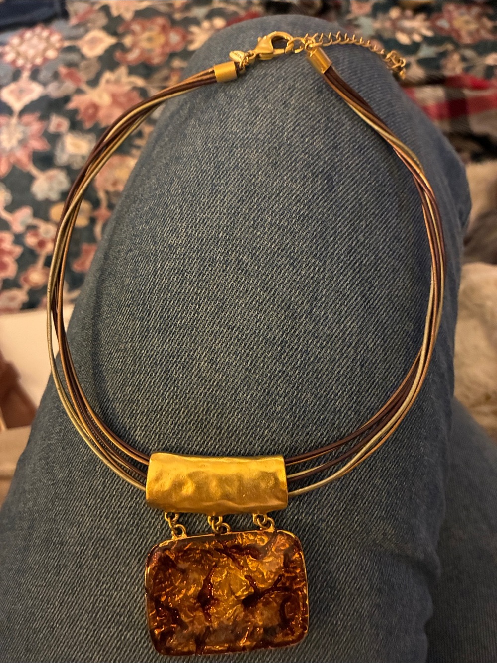 Chico's Gold and Amber Multi-Strand Statement Necklace